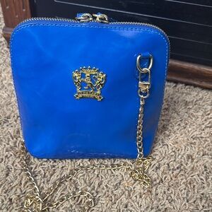 Royal Blue Crossbody Bag with Gold Chain and Elegant Crest Prayes Firenze